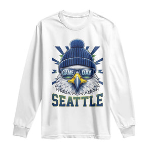 Cool Blue and Green Hawk with Beanie Graphic Long Sleeve Shirt Seattle Game Day Sports Fan TS02 White Print Your Wear