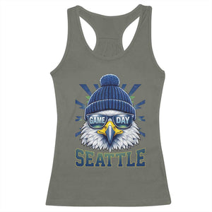 Cool Blue and Green Hawk with Beanie Graphic Racerback Tank Top Seattle Game Day Sports Fan TS02 Military Green Print Your Wear