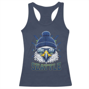 Cool Blue and Green Hawk with Beanie Graphic Racerback Tank Top Seattle Game Day Sports Fan TS02 Navy Print Your Wear