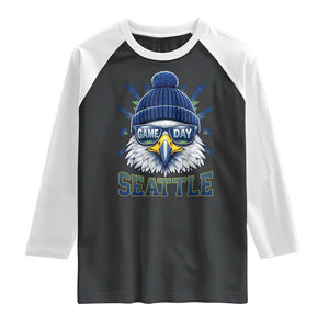 Cool Blue and Green Hawk with Beanie Graphic Raglan Shirt Seattle Game Day Sports Fan TS02 Black White Print Your Wear
