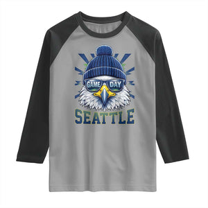 Cool Blue and Green Hawk with Beanie Graphic Raglan Shirt Seattle Game Day Sports Fan TS02 Sport Gray Black Print Your Wear