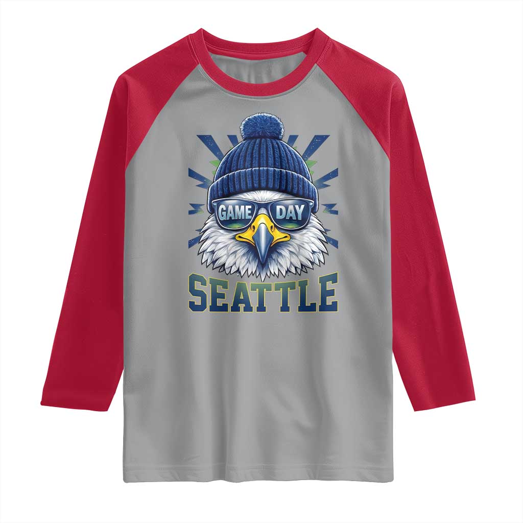 Cool Blue and Green Hawk with Beanie Graphic Raglan Shirt Seattle Game Day Sports Fan TS02 Sport Gray Red Print Your Wear
