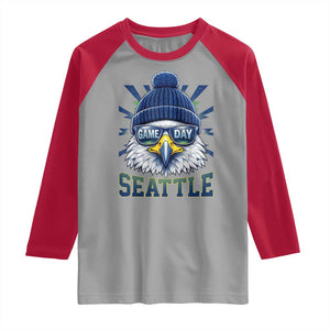 Cool Blue and Green Hawk with Beanie Graphic Raglan Shirt Seattle Game Day Sports Fan TS02 Sport Gray Red Print Your Wear
