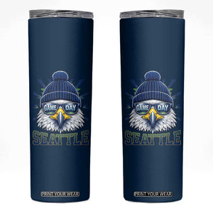 Cool Blue and Green Hawk with Beanie Graphic Skinny Tumbler Seattle Game Day Sports Fan TS02 Navy Print Your Wear