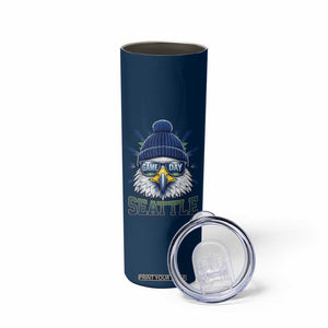 Cool Blue and Green Hawk with Beanie Graphic Skinny Tumbler Seattle Game Day Sports Fan TS02 Print Your Wear