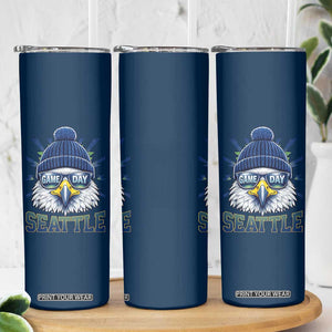 Cool Blue and Green Hawk with Beanie Graphic Skinny Tumbler Seattle Game Day Sports Fan TS02 Print Your Wear