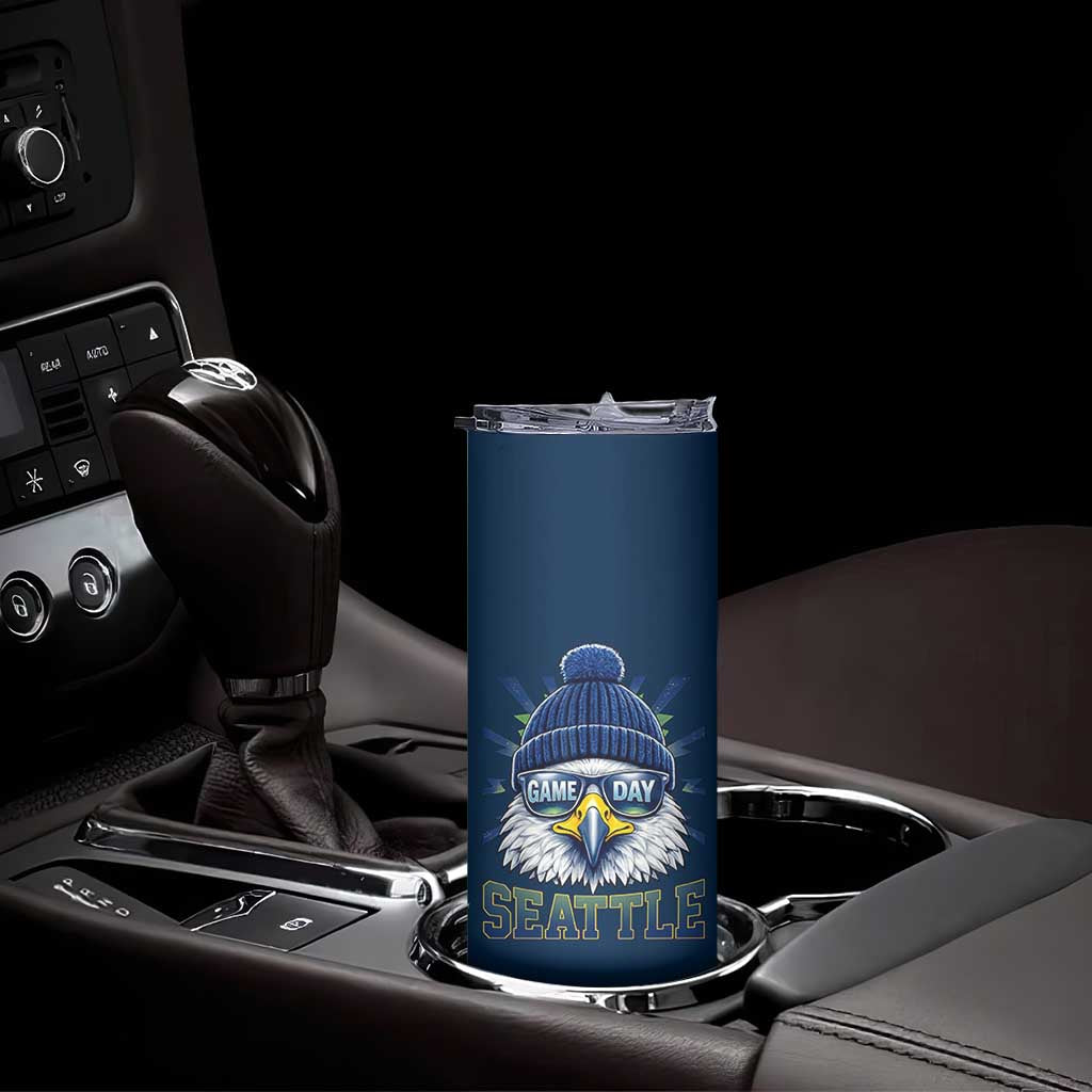 Cool Blue and Green Hawk with Beanie Graphic Skinny Tumbler Seattle Game Day Sports Fan TS02 Print Your Wear