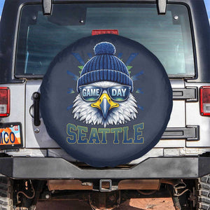 Cool Blue and Green Hawk with Beanie Graphic Spare Tire Cover Seattle Game Day Sports Fan TS02 No hole Navy Print Your Wear