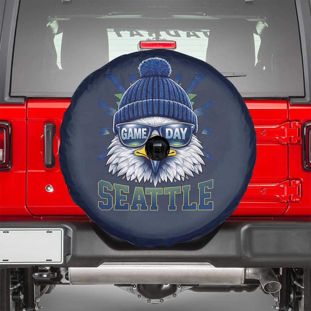 Cool Blue and Green Hawk with Beanie Graphic Spare Tire Cover Seattle Game Day Sports Fan TS02 Navy Print Your Wear
