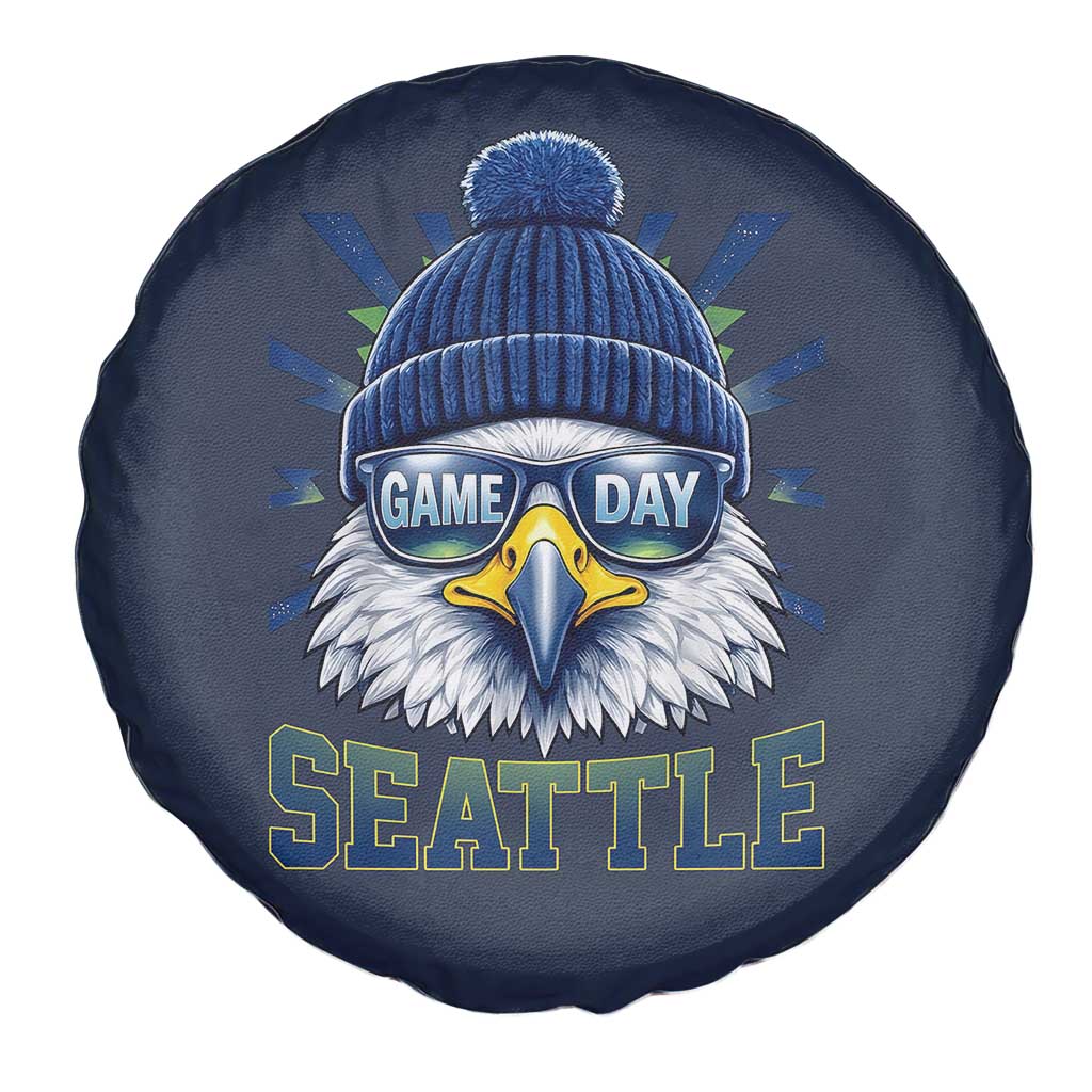 Cool Blue and Green Hawk with Beanie Graphic Spare Tire Cover Seattle Game Day Sports Fan TS02 Print Your Wear