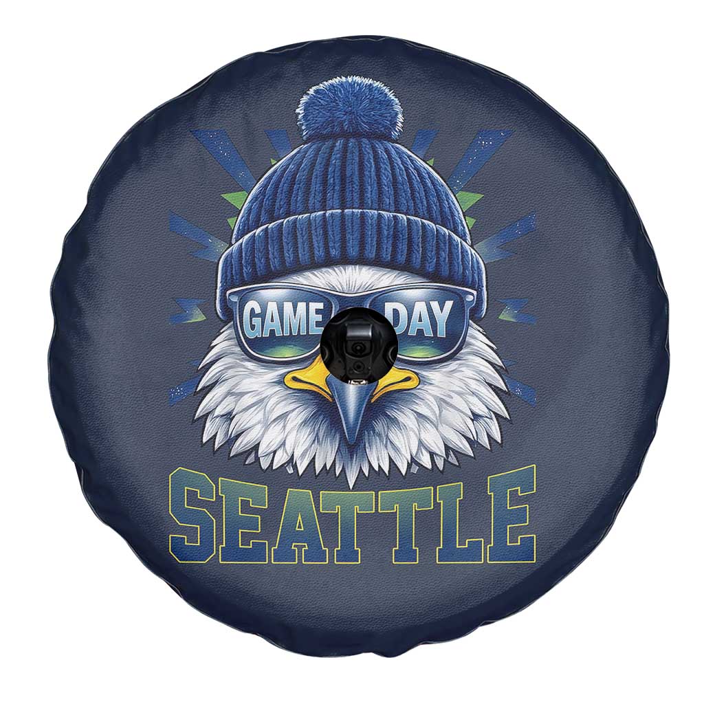 Cool Blue and Green Hawk with Beanie Graphic Spare Tire Cover Seattle Game Day Sports Fan TS02 Print Your Wear