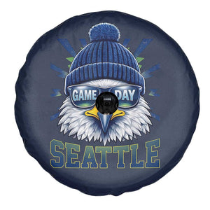 Cool Blue and Green Hawk with Beanie Graphic Spare Tire Cover Seattle Game Day Sports Fan TS02 Print Your Wear