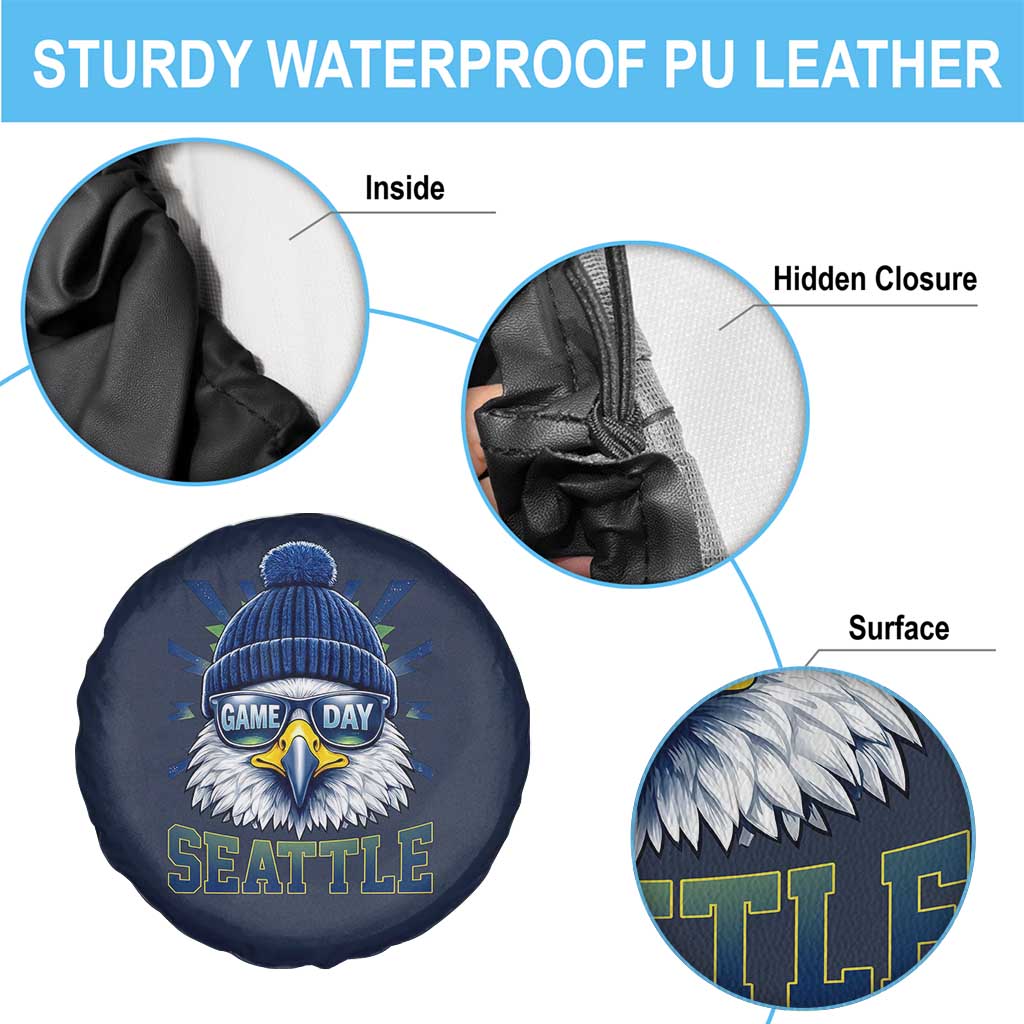 Cool Blue and Green Hawk with Beanie Graphic Spare Tire Cover Seattle Game Day Sports Fan TS02 Print Your Wear