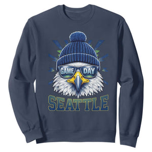 Cool Blue and Green Hawk with Beanie Graphic Sweatshirt Seattle Game Day Sports Fan TS02 Navy Print Your Wear