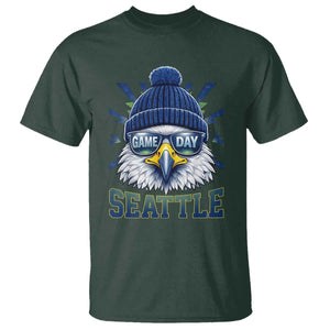 Cool Blue and Green Hawk with Beanie Graphic T Shirt Seattle Game Day Sports Fan TS02 Dark Forest Green Print Your Wear