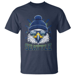 Cool Blue and Green Hawk with Beanie Graphic T Shirt Seattle Game Day Sports Fan TS02 Navy Print Your Wear