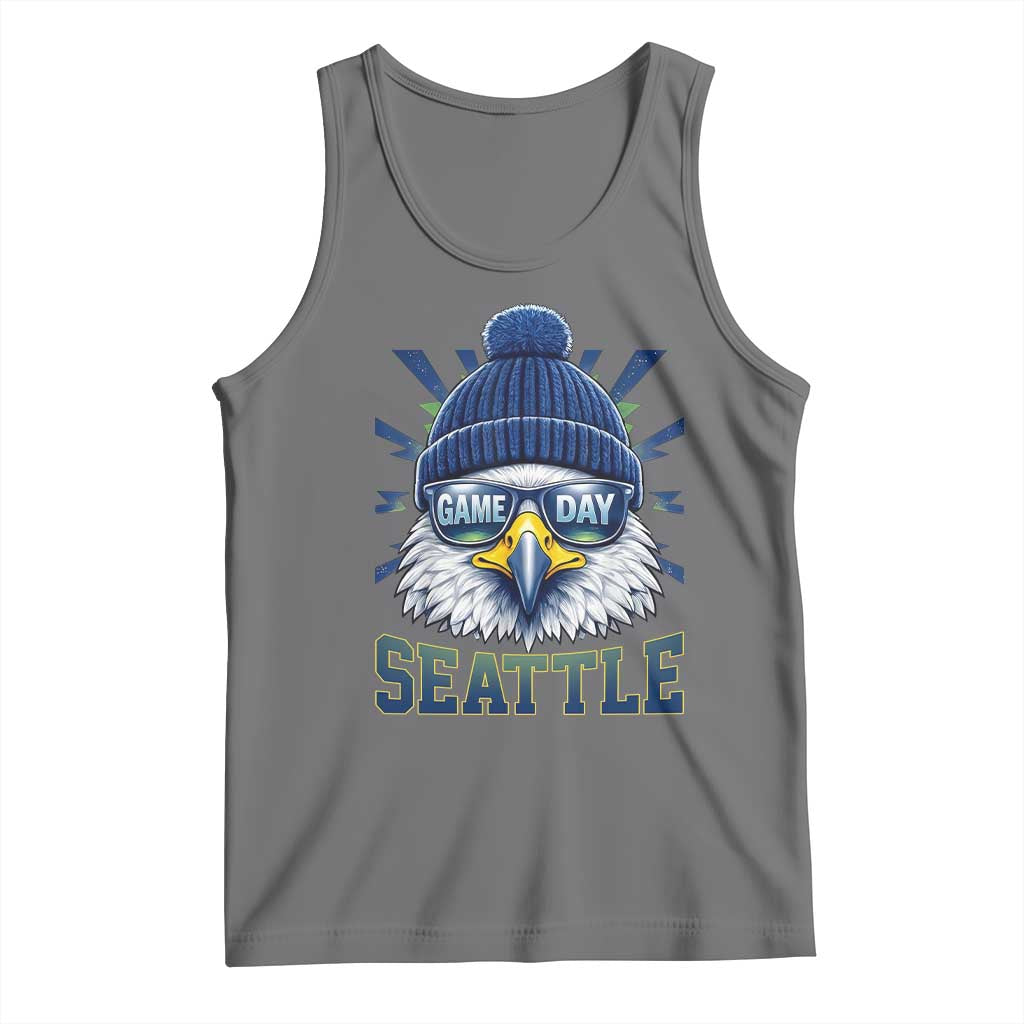 Cool Blue and Green Hawk with Beanie Graphic Tank Top Seattle Game Day Sports Fan TS02 Black Heather Print Your Wear