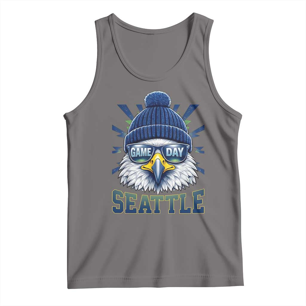 Cool Blue and Green Hawk with Beanie Graphic Tank Top Seattle Game Day Sports Fan TS02 Deep Heather Print Your Wear