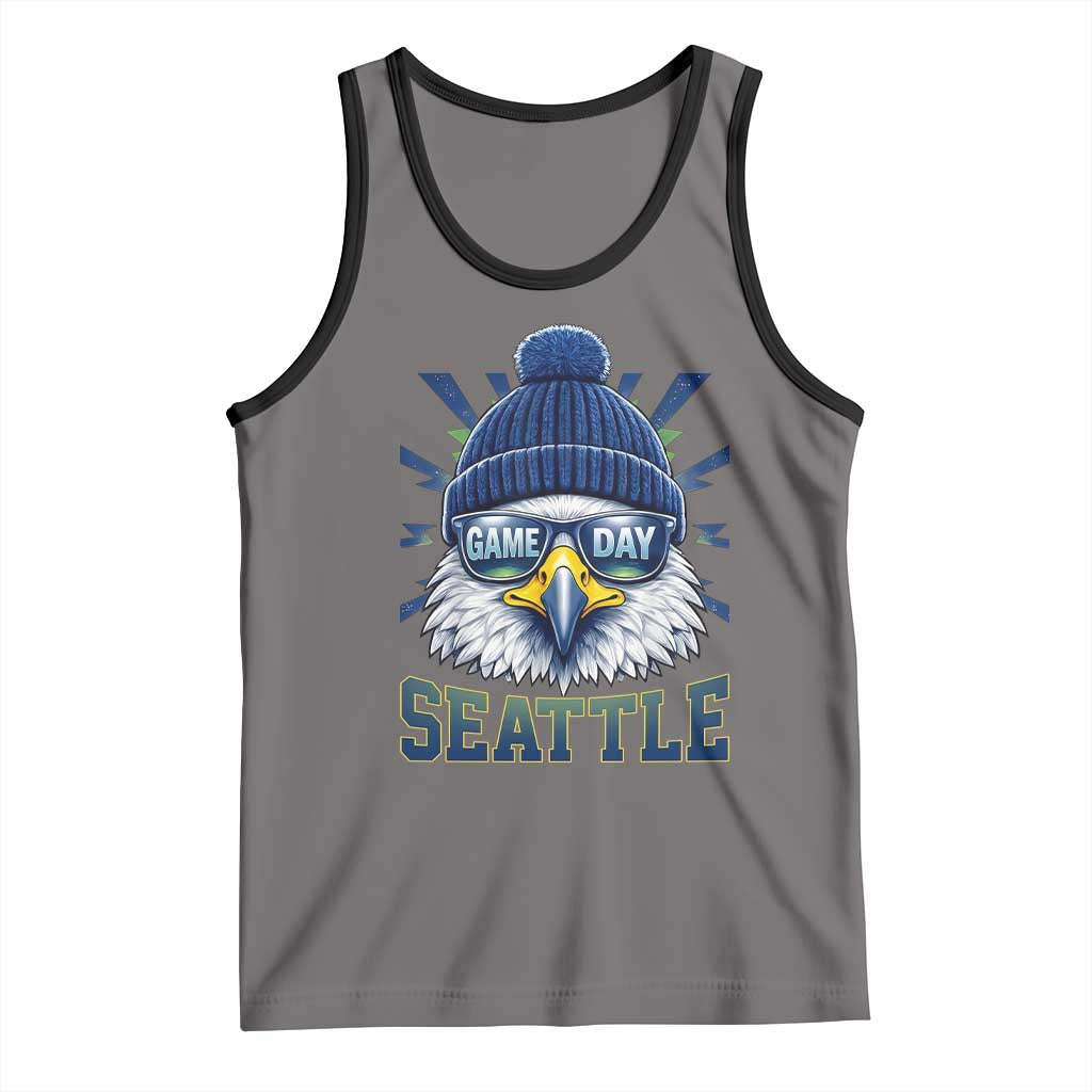 Cool Blue and Green Hawk with Beanie Graphic Tank Top Seattle Game Day Sports Fan TS02 Deep Heather Black Print Your Wear