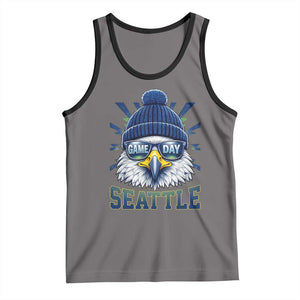 Cool Blue and Green Hawk with Beanie Graphic Tank Top Seattle Game Day Sports Fan TS02 Deep Heather Black Print Your Wear