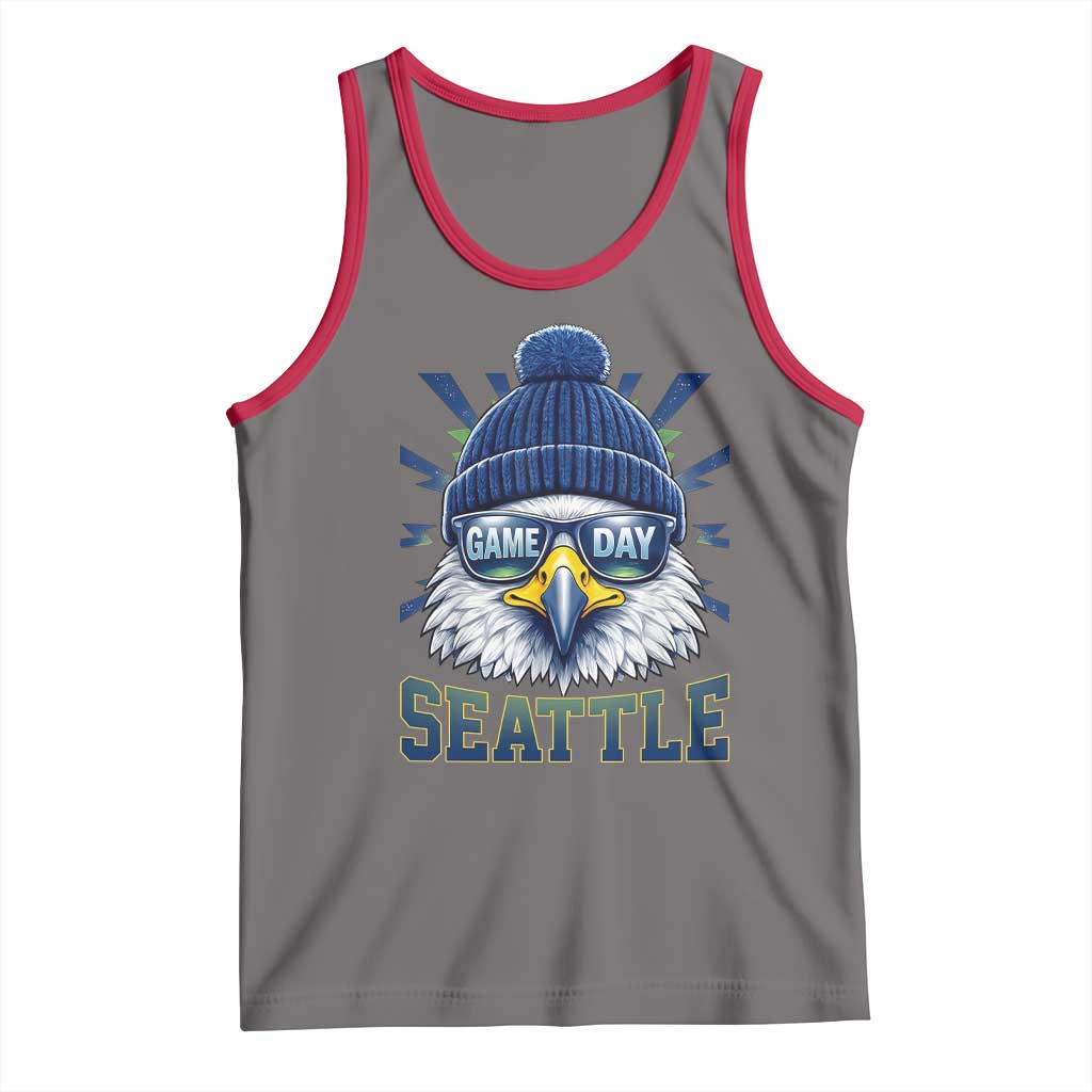 Cool Blue and Green Hawk with Beanie Graphic Tank Top Seattle Game Day Sports Fan TS02 Deep Heather Red Print Your Wear