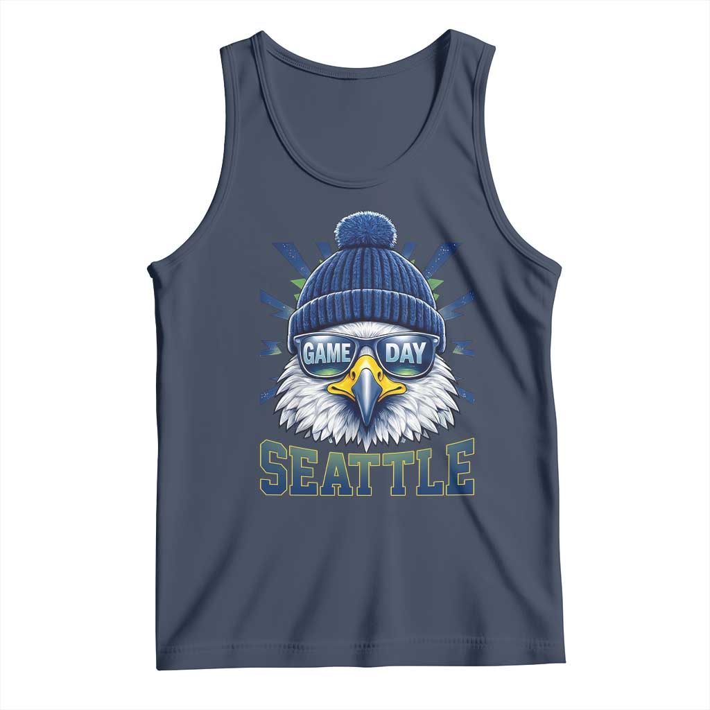 Cool Blue and Green Hawk with Beanie Graphic Tank Top Seattle Game Day Sports Fan TS02 Navy Print Your Wear