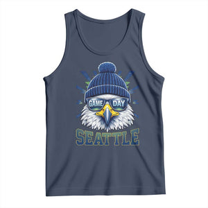 Cool Blue and Green Hawk with Beanie Graphic Tank Top Seattle Game Day Sports Fan TS02 Navy Print Your Wear