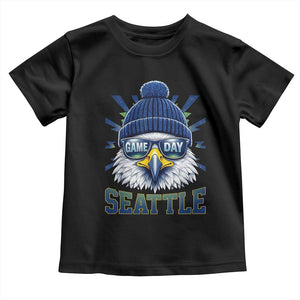 Cool Blue and Green Hawk with Beanie Graphic Toddler T Shirt Seattle Game Day Sports Fan TS02 Black Print Your Wear