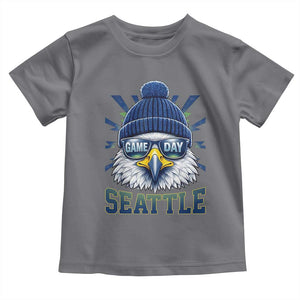 Cool Blue and Green Hawk with Beanie Graphic Toddler T Shirt Seattle Game Day Sports Fan TS02 Charcoal Print Your Wear