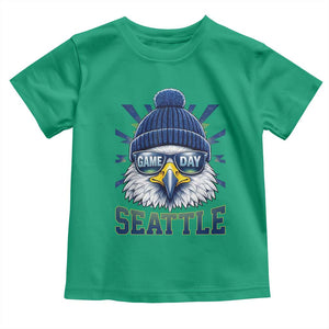 Cool Blue and Green Hawk with Beanie Graphic Toddler T Shirt Seattle Game Day Sports Fan TS02 Irish Green Print Your Wear