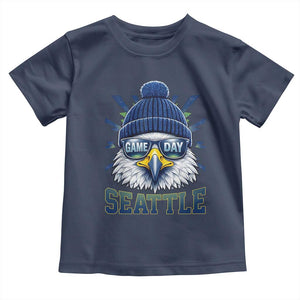 Cool Blue and Green Hawk with Beanie Graphic Toddler T Shirt Seattle Game Day Sports Fan TS02 Navy Print Your Wear