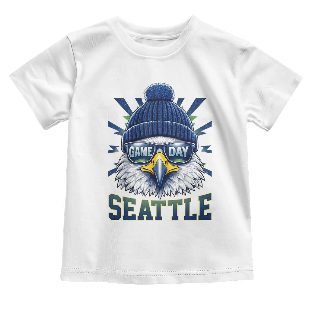 Cool Blue and Green Hawk with Beanie Graphic Toddler T Shirt Seattle Game Day Sports Fan TS02 White Print Your Wear