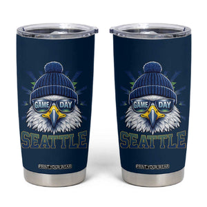 Cool Blue and Green Hawk with Beanie Graphic Tumbler Cup Seattle Game Day Sports Fan TS02 Navy Print Your Wear