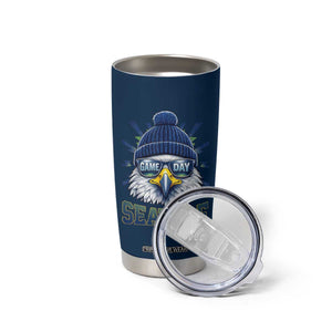 Cool Blue and Green Hawk with Beanie Graphic Tumbler Cup Seattle Game Day Sports Fan TS02 Print Your Wear