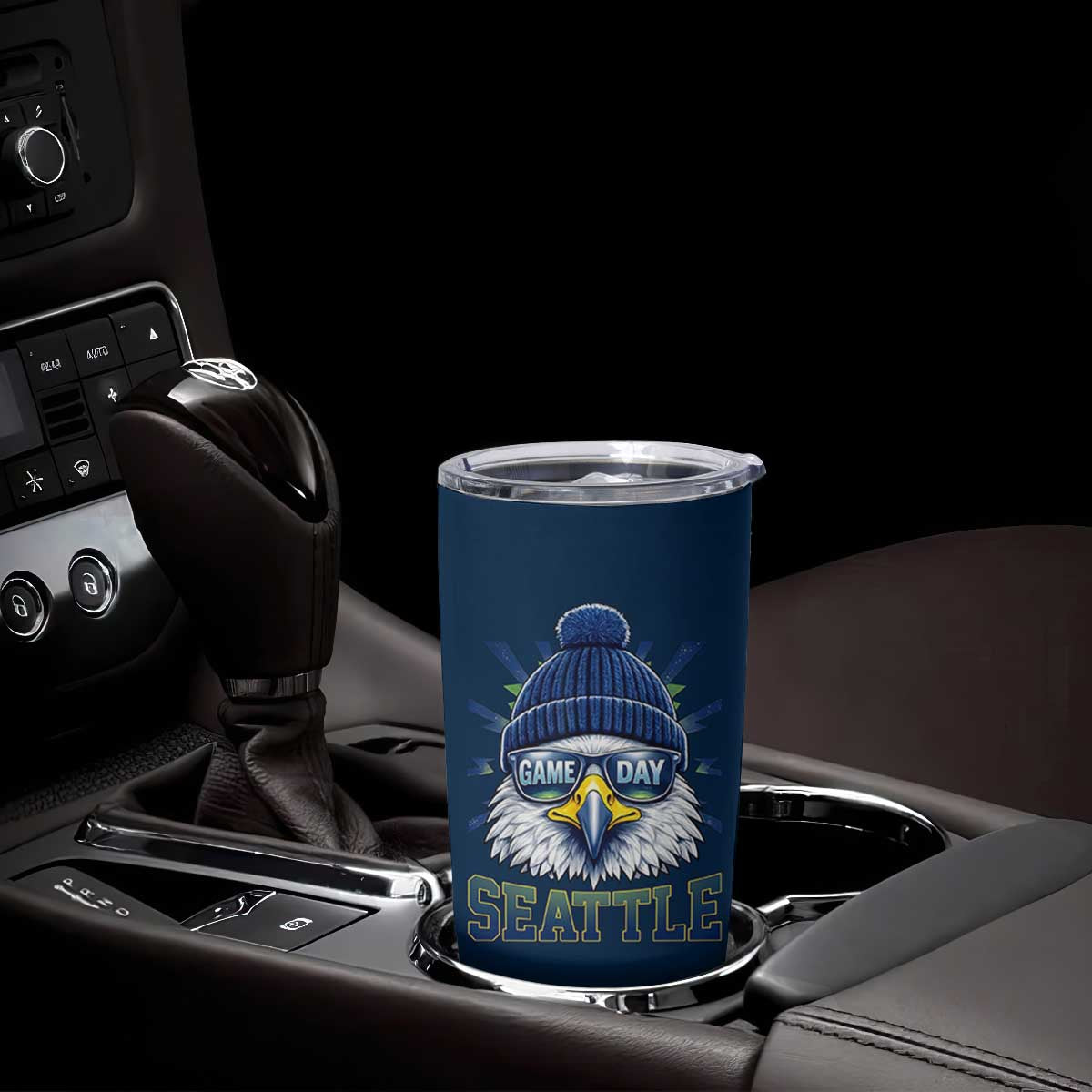 Cool Blue and Green Hawk with Beanie Graphic Tumbler Cup Seattle Game Day Sports Fan TS02 Print Your Wear