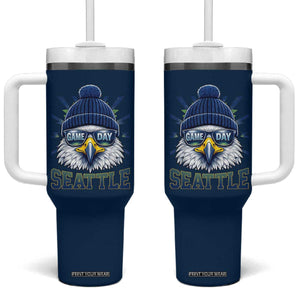 Cool Blue and Green Hawk with Beanie Graphic Tumbler With Handle Seattle Game Day Sports Fan TS02 One Size: 40 oz Navy Print Your Wear
