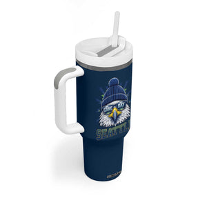 Cool Blue and Green Hawk with Beanie Graphic Tumbler With Handle Seattle Game Day Sports Fan TS02 Print Your Wear
