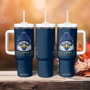 Cool Blue and Green Hawk with Beanie Graphic Tumbler With Handle Seattle Game Day Sports Fan TS02 Print Your Wear