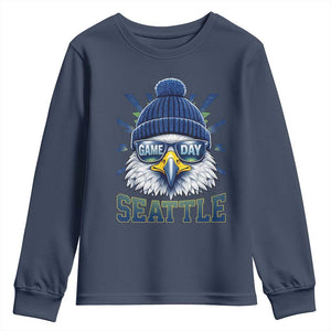 Cool Blue and Green Hawk with Beanie Graphic Youth Sweatshirt Seattle Game Day Sports Fan TS02 Navy Print Your Wear