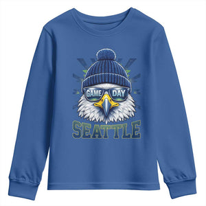 Cool Blue and Green Hawk with Beanie Graphic Youth Sweatshirt Seattle Game Day Sports Fan TS02 Royal Blue Print Your Wear