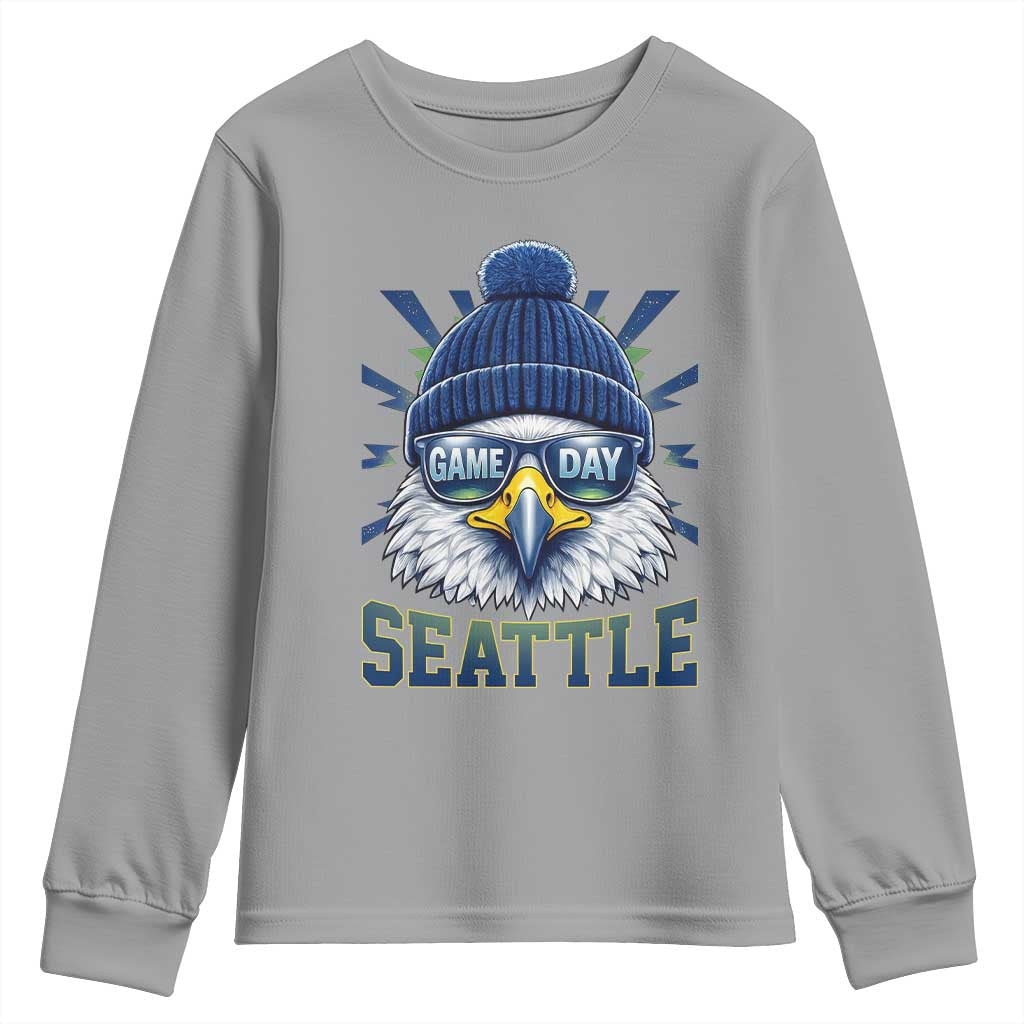Cool Blue and Green Hawk with Beanie Graphic Youth Sweatshirt Seattle Game Day Sports Fan TS02 Sport Gray Print Your Wear
