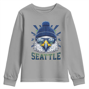 Cool Blue and Green Hawk with Beanie Graphic Youth Sweatshirt Seattle Game Day Sports Fan TS02 Sport Gray Print Your Wear