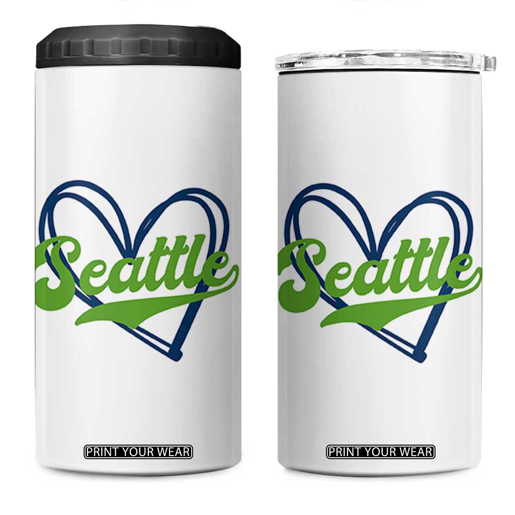 Seattle Heart Blue and Green Game Day Sports Fan 4 in 1 Can Cooler Tumbler TS02 One Size: 16 oz White Print Your Wear