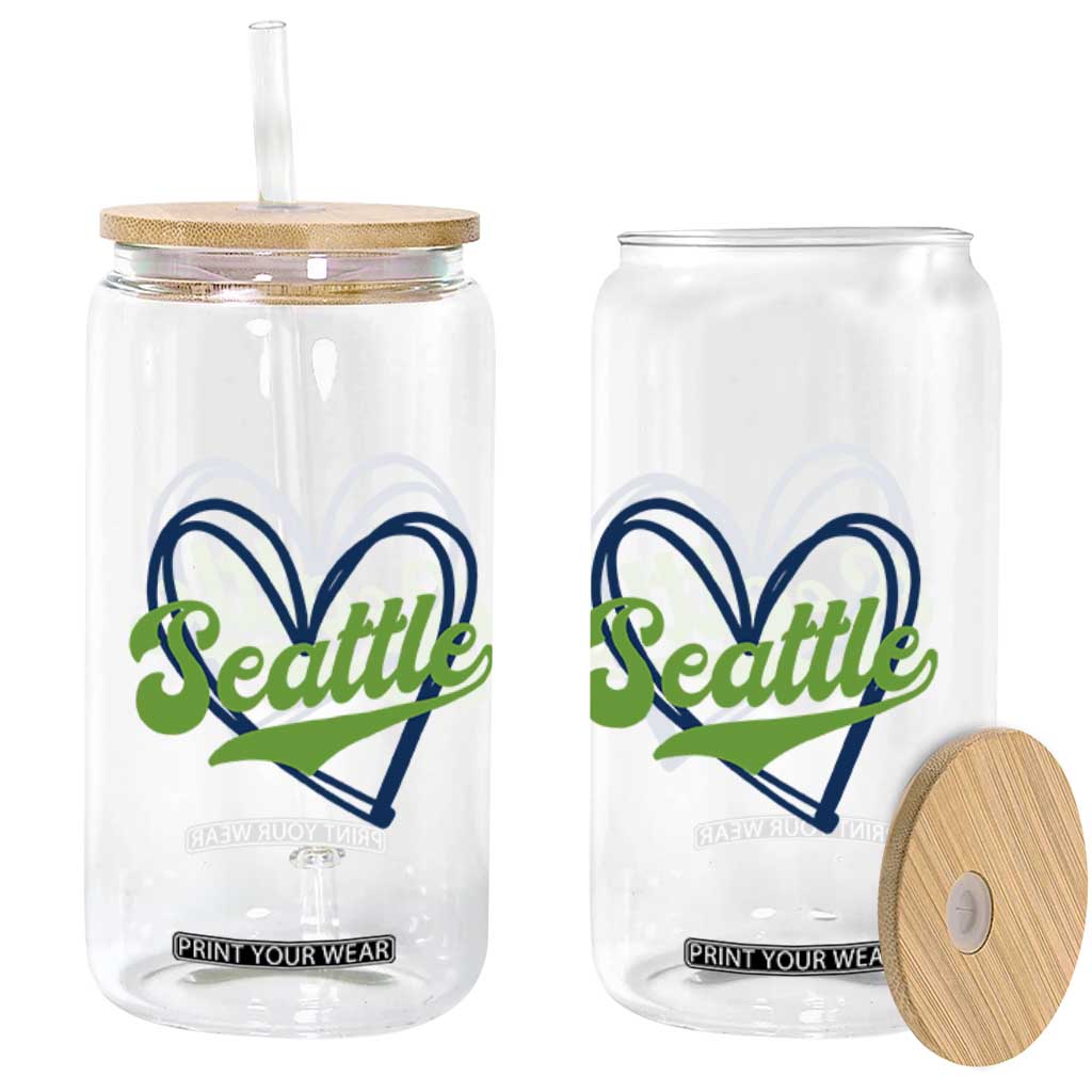 Seattle Heart Blue and Green Game Day Sports Fan Glass Can TS02 Print Your Wear