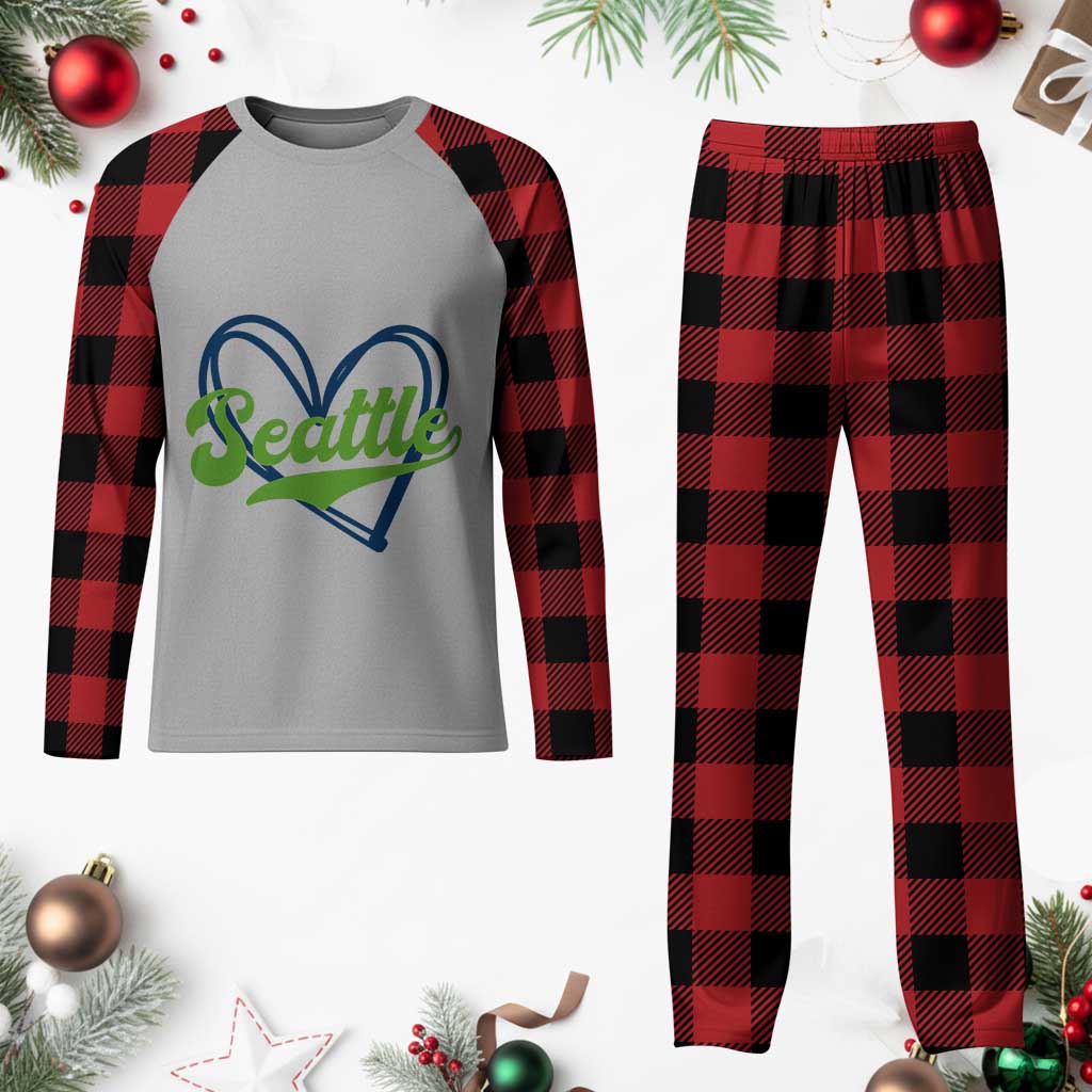 Seattle Heart Blue and Green Game Day Sports Fan Plaid Pajama Set TS02 Buffalo Plaid Print Your Wear