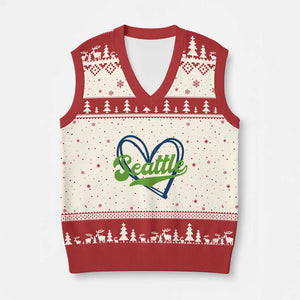 Seattle Heart Blue and Green Game Day Sports Fan V-Neck Knit Sweater Vest TS02 Beige Red Print Your Wear