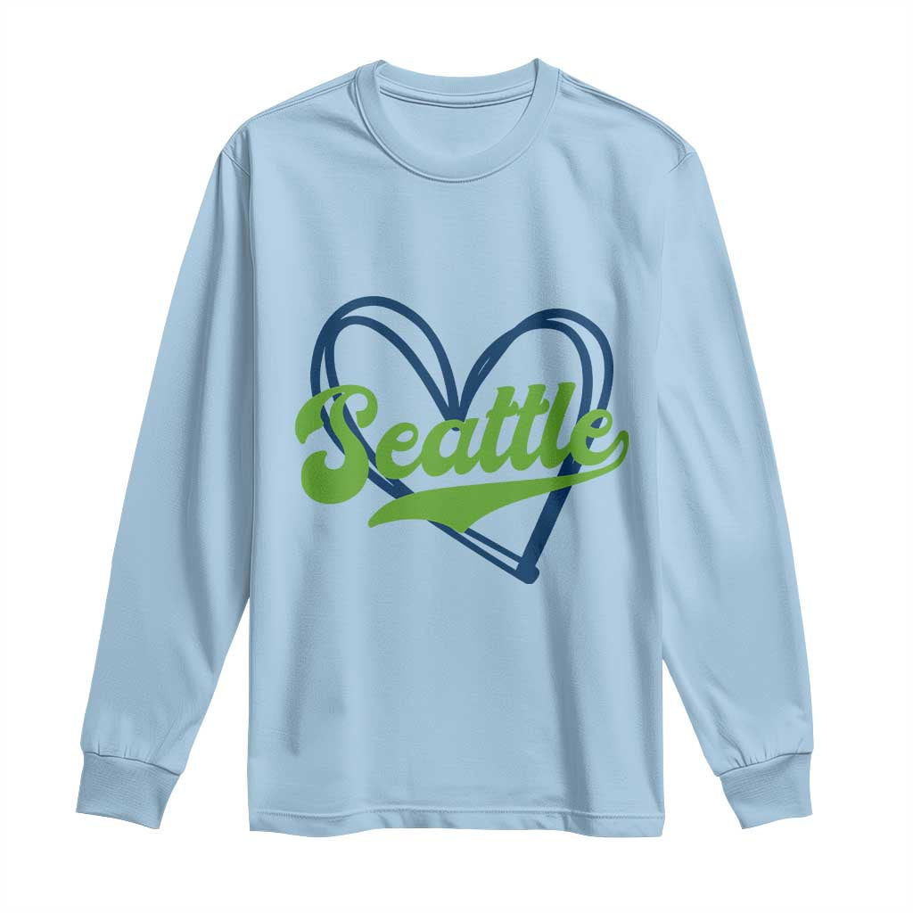 Seattle Heart Blue and Green Game Day Sports Fan Long Sleeve Shirt TS02 Light Blue Print Your Wear