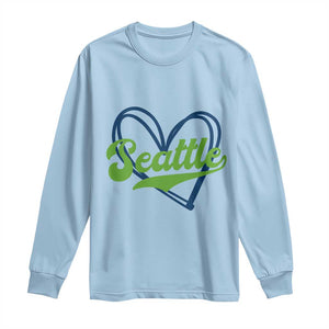 Seattle Heart Blue and Green Game Day Sports Fan Long Sleeve Shirt TS02 Light Blue Print Your Wear