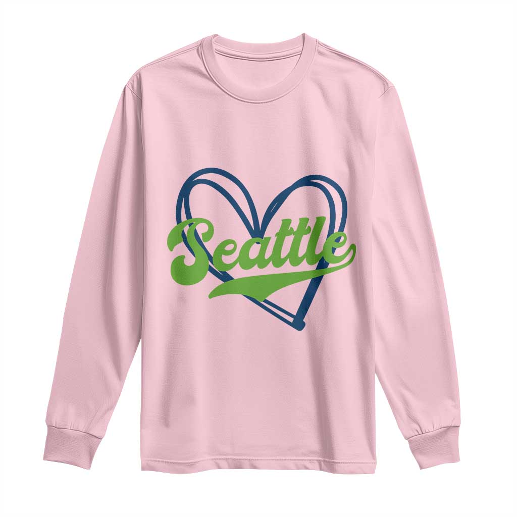 Seattle Heart Blue and Green Game Day Sports Fan Long Sleeve Shirt TS02 Light Pink Print Your Wear