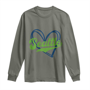 Seattle Heart Blue and Green Game Day Sports Fan Long Sleeve Shirt TS02 Military Green Print Your Wear